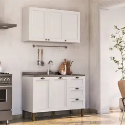 Cozinha Compacta Lavanda 5 Portas 3 Gavetas Branca