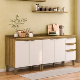 Cozinha Compacta Magnólia com 2 Balcões 4 Portas 3 Gavetas Mel e Branca