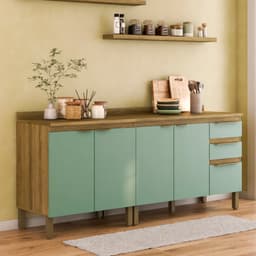 Cozinha Compacta Magnólia com 2 Balcões 4 Portas 3 Gavetas Mel e Verde