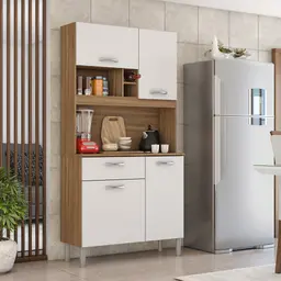 Cozinha Compacta Malta 4 Portas 1 Gaveta Amêndola e Branco
