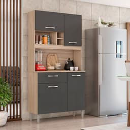 Cozinha Compacta Malta 4 Portas 1 Gaveta Avena e Grafito