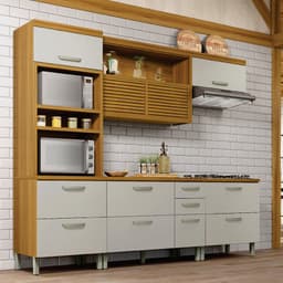 Cozinha Compacta Princesa 7 portas 5 Gavetas Freijó e Off White