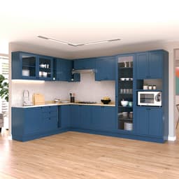 Cozinha Completa Évora 17 Portas 3 Gavetas Azul Órion e Carvalho