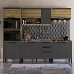 Cozinha Completa Magnólia 10 Portas 3 Gavetas Mel e Grafite