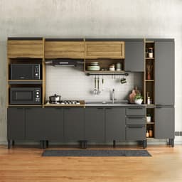 Cozinha Completa Magnólia 12 Portas 3 Gavetas Mel e Grafite