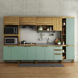 Cozinha Completa Magnólia 12 Portas 3 Gavetas Mel e Verde