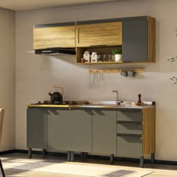 Cozinha Completa Magnólia 7 Portas 3 Gavetas Mel e Grafite