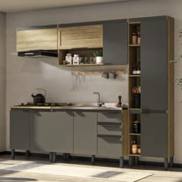 Cozinha Completa Magnólia 9 Portas 3 Gavetas Mel e Grafite