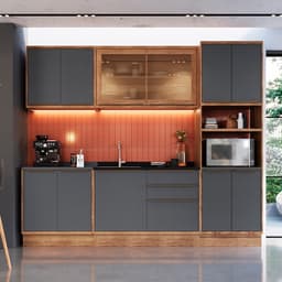 Cozinha Completa Manhattan Ten com Vidro 11 Portas 3 Gavetas Freijó e Grafito