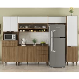 Cozinha Completa Paris 11 Portas 5 Gavetas Nogal e Branca