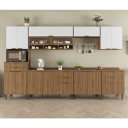 Cozinha Completa Paris 13 Portas 8 Gavetas Nogal e Branca