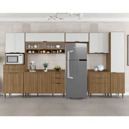 Cozinha Completa Paris com Paneleiro 13 Portas 8 Gavetas Nogal e Branca