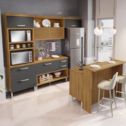 Cozinha Completa Princesa com Ilha 7 Portas 6 Gavetas Freijó e Grafite