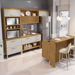 Cozinha Completa Princesa com Ilha 7 Portas 6 Gavetas Freijó e Off White