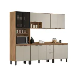 Cozinha Completa com Tampo Firenze 13 Portas 2 Gavetas Amêndola e Bege