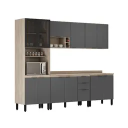 Cozinha Completa com Tampo Firenze 13 Portas 2 Gavetas Avena e Grafite