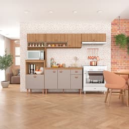 Cozinha Completa com Tampo Marti 8 Portas 1 Gaveta Mel e Fendi