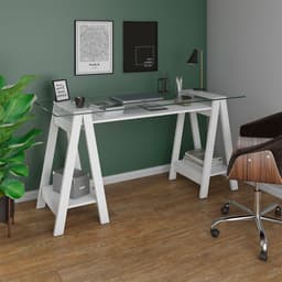 Escrivaninha Cristal com Tampo de Vidro Branca