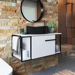 Gabinete Suspenso Paricel com Cuba Berlin Preta 1 PT Branco