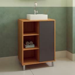 Gabinete de Banheiro Julia 1 PT Mel e Grafite