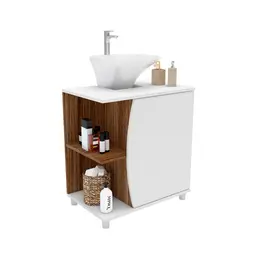 Gabinete de Banheiro Moab 1 PT Branco e Tannat