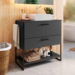 Gabinete de Banheiro Paricel com Cuba Ametista Branca 1 PT 1 GV Grafite