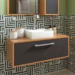 Gabinete de Banheiro com Cuba Alice I 1 PT Mel e Grafite