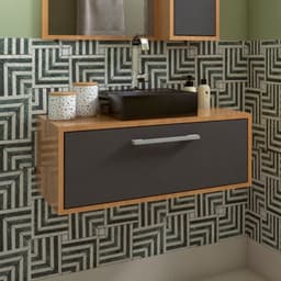 Gabinete de Banheiro com Cuba Alice II 1 PT Mel e Grafite