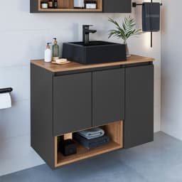 Gabinete de Banheiro com Cuba Cecília II 3 PT Grafite e Mel