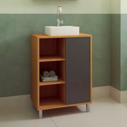 Gabinete de Banheiro com Cuba Julia I 1 PT Mel e Grafite