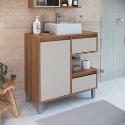 Gabinete de Banheiro com Cuba Paula I 1 PT 2 GV Mel e Arenas