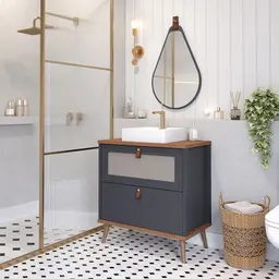 Gabinete para Banheiro Veneto 1 PT 1 GV Titanium e Freijó 80 cm