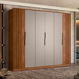 Guarda-Roupa Casal Atrice com Detalhe Ripado 6 Portas 6 Gavetas Nogueira e Nude