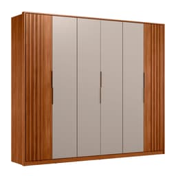 Guarda-Roupa Casal Atrice com Detalhe Ripado 6 Portas 6 Gavetas Nogueira e Nude