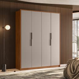 Guarda-Roupa Casal Attore 4 Portas 3 Gavetas Nogueira e Nude
