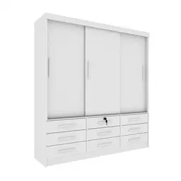 Guarda-Roupa Casal Chicago I 3 Portas 9 Gavetas Neve