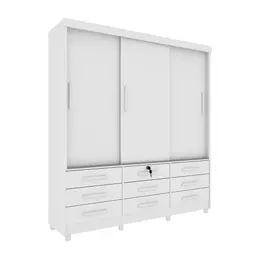 Guarda-Roupa Casal Chicago II 3 Portas 9 Gavetas Neve
