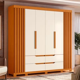 Guarda-Roupa Casal Doble 4 Portas 4 Gavetas Cinamomo e Off White
