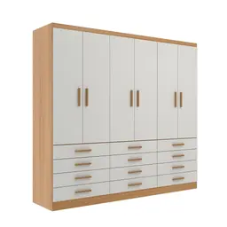 Guarda-Roupa Casal New Monaco 6 Portas 12 Gavetas Branco e Cinamomo