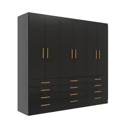 Guarda-Roupa Casal New Monaco 6 Portas 12 Gavetas Preto