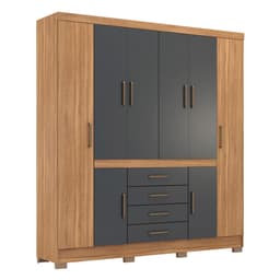 Guarda-Roupa Casal New Realce 8 Portas 4 Gavetas Amêndola e Grafito