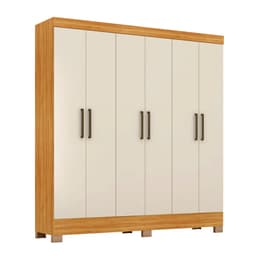 Guarda-Roupa Casal Prático 6 Portas 3 Gavetas Cinamon e Off White
