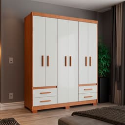 Guarda-Roupa Casal Primacy 6 Portas 4 Gavetas Freijó Wood e Off White