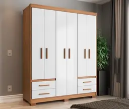 Guarda-Roupa Casal Primacy 6 Portas 4 Gavetas Freijó Wood e Off White