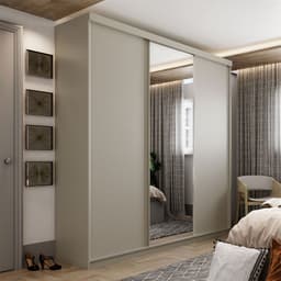 Guarda-Roupa Casal com 1 Espelho Geneve 3 Portas 4 Gavetas Bege