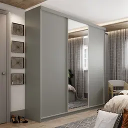 Guarda-Roupa Casal com 1 Espelho Geneve 3 Portas 4 Gavetas Cinza