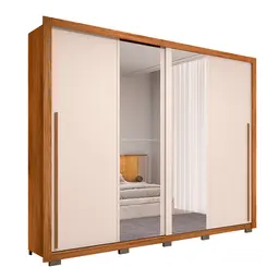 Guarda-Roupa Casal com 2 Espelhos Praticus 2 Portas 4 Gavetas Freijó e Off White