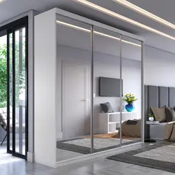 Guarda-Roupa Casal com 3 Espelhos Genebra 100% MDF 3 Portas 4 Gavetas Branco