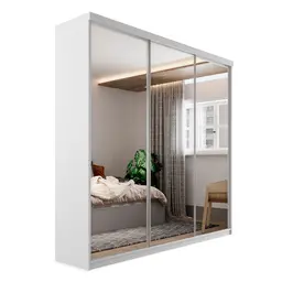 Guarda-Roupa Casal com 3 Espelhos Geneve 3 Portas 4 Gavetas Branco