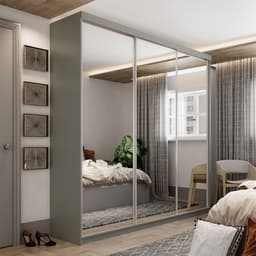 Guarda-Roupa Casal com 3 Espelhos Geneve 3 Portas 4 Gavetas Cinza